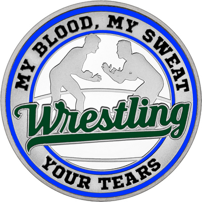 Dark Green "Wrestling" with Royal Blue Outer Circular Borders